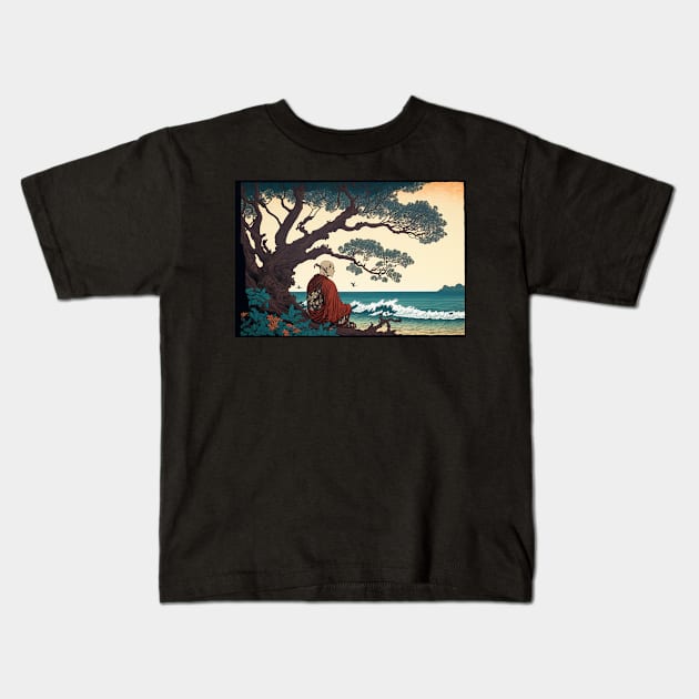 Japanese Vintage Retro Art Woodblock Kids T-Shirt by NovelCreations